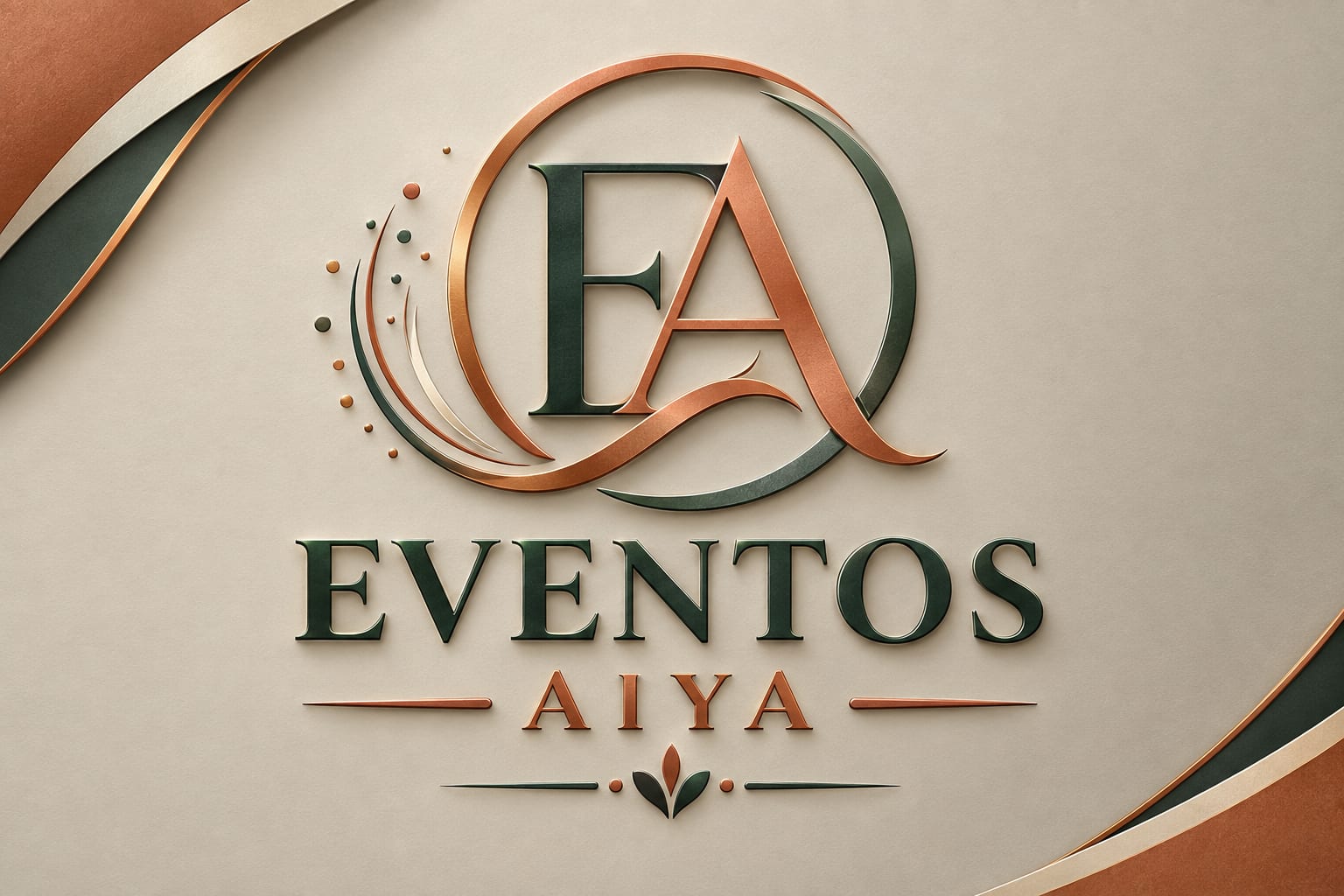 Logotipo de Eventos AIYA: monograma EA en verde bosque y cobre
